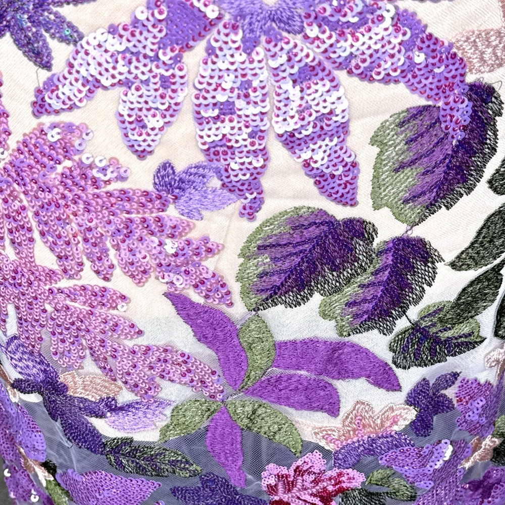Bella Barnett Floral Sequin Strapless Maxi Dress Purple Embroidered Mesh M - Picture 6 of 13